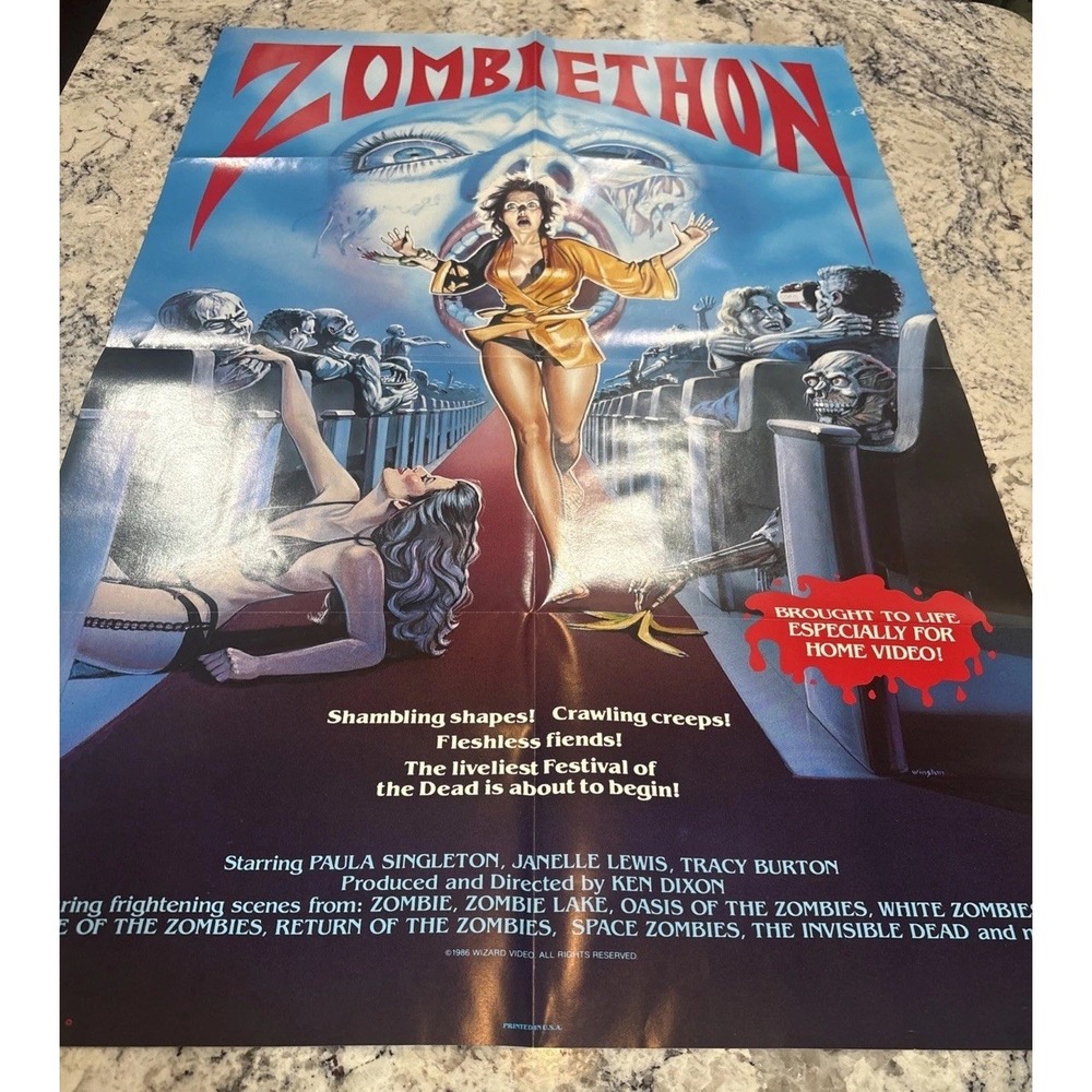 RARE Vintage ZOMBIETHON Video Promo Poster Slasher Horror Splatter Gore Zombies
